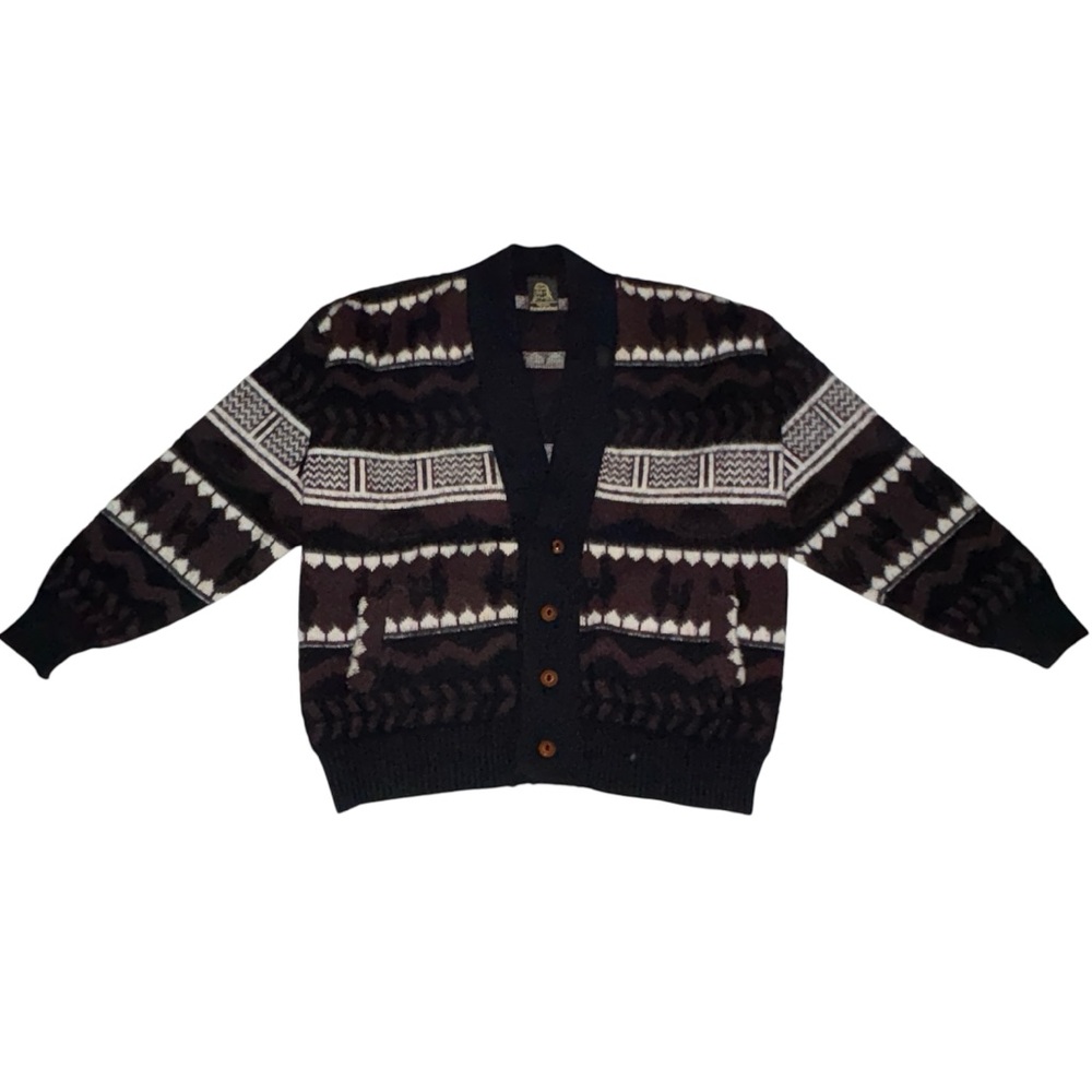 VTG Tejidos Ruminahui Wool Cardigan L / XL Wood Buttons Cowichan Alpaca Aztec